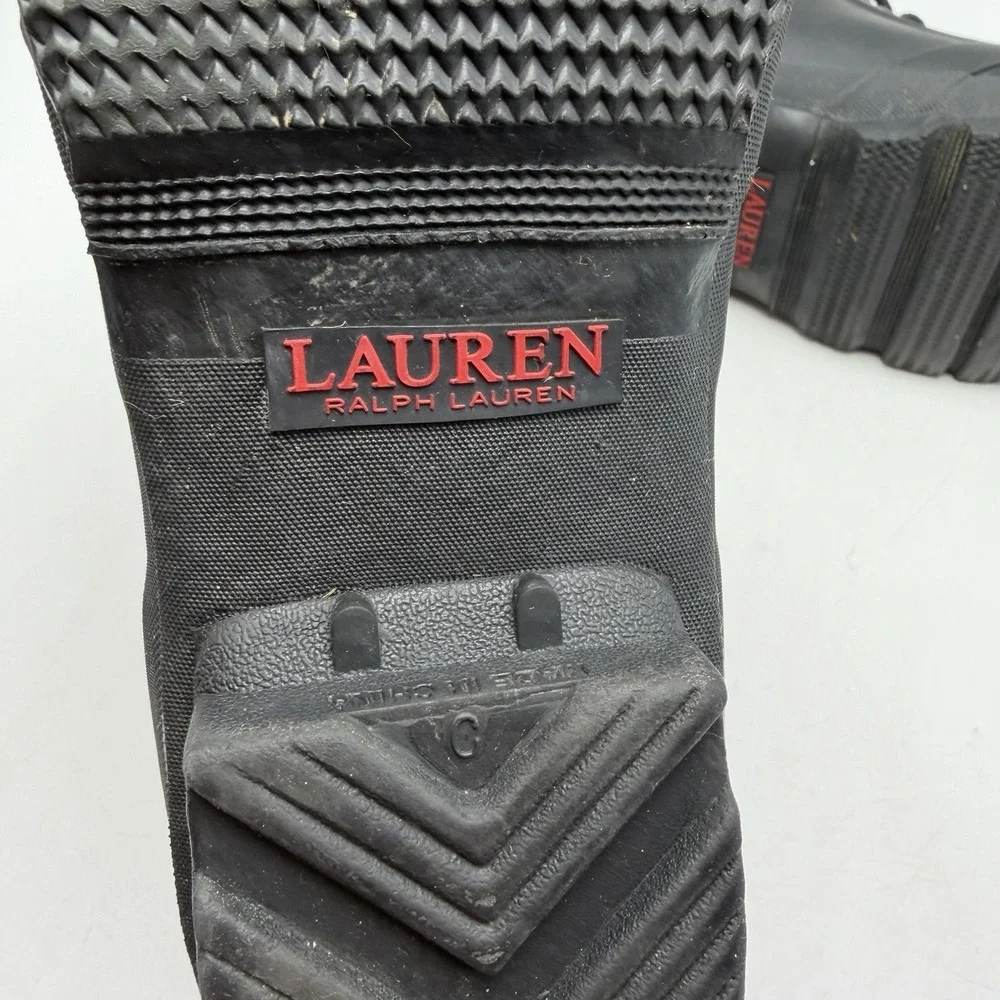 Ralph Lauren Rain Boots Womens 9 Mikenna Bo Rai Black Rubber Lace Up Ankle Read